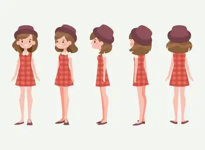 正面背面3/4视图字符. 身体的不同部分. 卡通风格平面矢量插图.照片