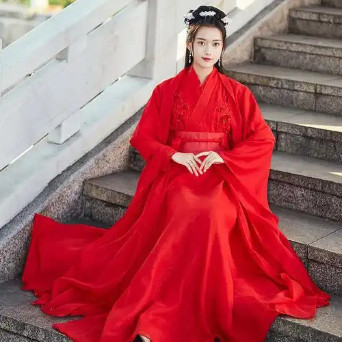 汉服女学生改良中国风红昭愿日常古装凉凉飘逸红色cosplay仙女裙上衣