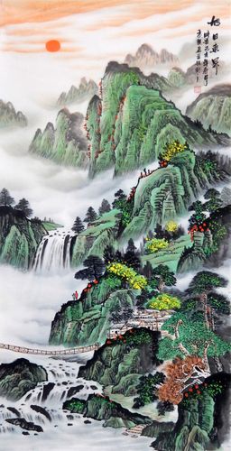 四尺靠山风水装饰玄关中堂竖幅手绘山水画招财国画