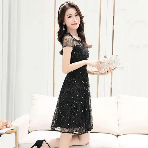 蕾丝连衣裙女夏女士新品夏款小矮个子气质中长款甜美仙女淑女裙子