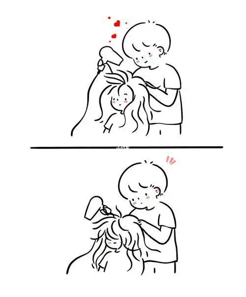 简笔画千万不要让你的男朋友给你吹头发简笔画男朋友手帐手绘