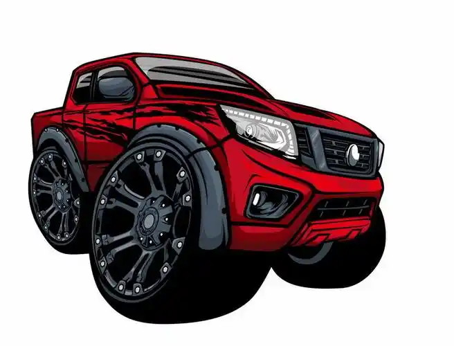 卡通漫画风格红色大脚车越野车png图片免抠矢量素材