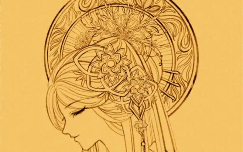 画个头饰非常复杂的古风美女