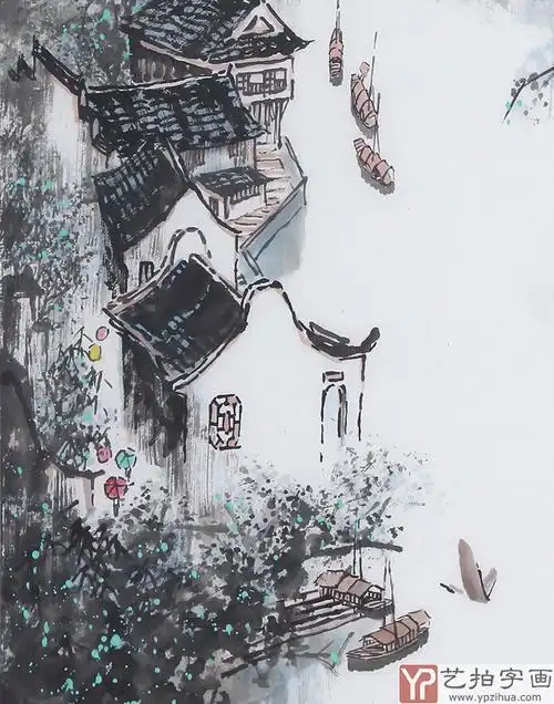 北京美协张春奇三尺竖幅江南风情山水《江南水乡》