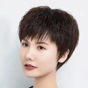 假发女短发全头纹理烫中老年女士真人发丝卷发自然蓬松送妈妈发套