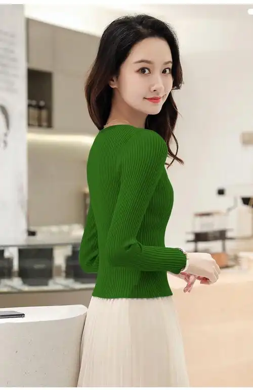 短款毛衣女套头秋冬新款打底针织衫女韩版百搭v领长袖毛线衣女 白色 s