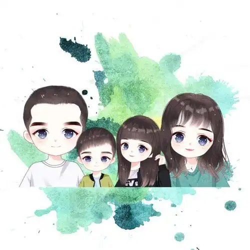 微信头像,一家四口全家福头像,用手绘记录幸福