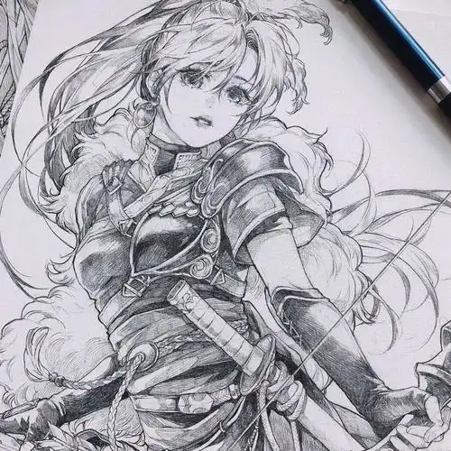 动漫人物线稿手绘