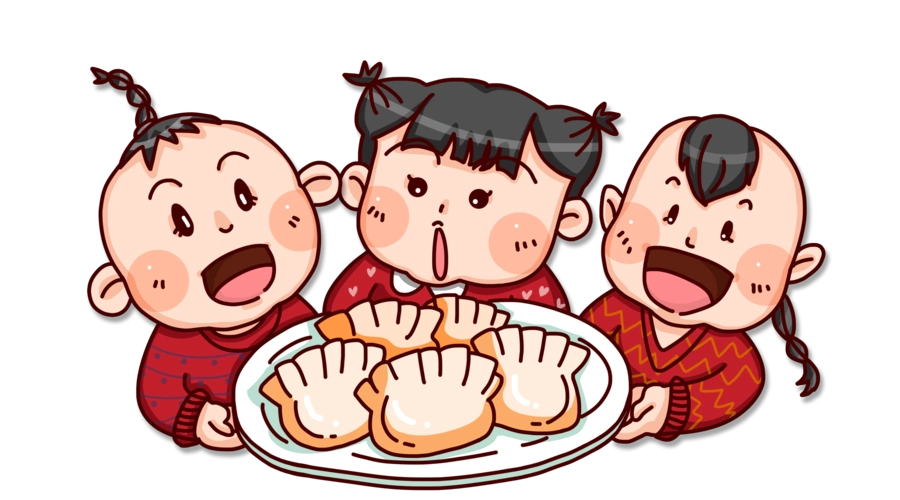 卡通手绘可爱小朋友吃饺子
