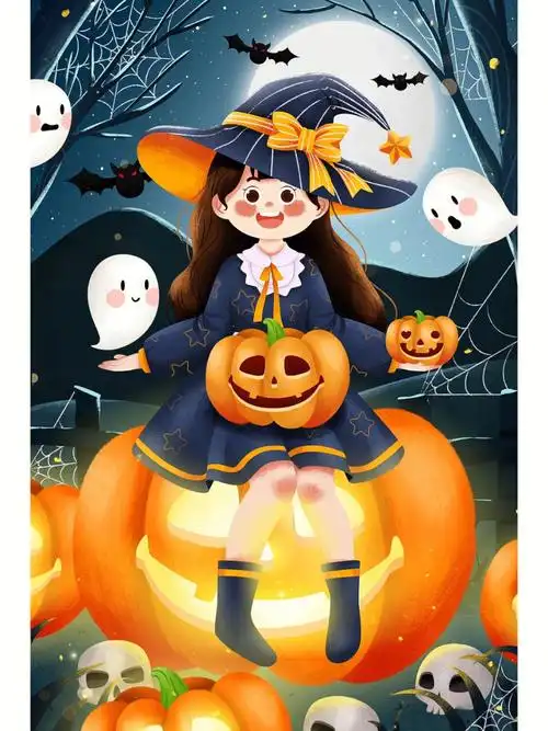 糖果和捣蛋卡通万圣节插画分享1