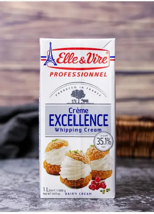 法国进口爱乐薇铁塔淡奶油动物性稀奶油蛋糕裱花鲜奶油蛋挞用1l