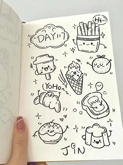 117简笔画可爱的食物小表情手帐教程