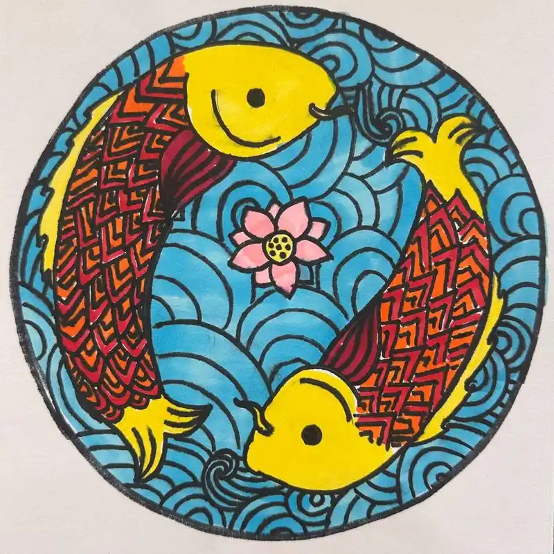 学生作品《年年有余》鱼纹样设计 《年年有余》 学生作品欣赏 鱼纹样