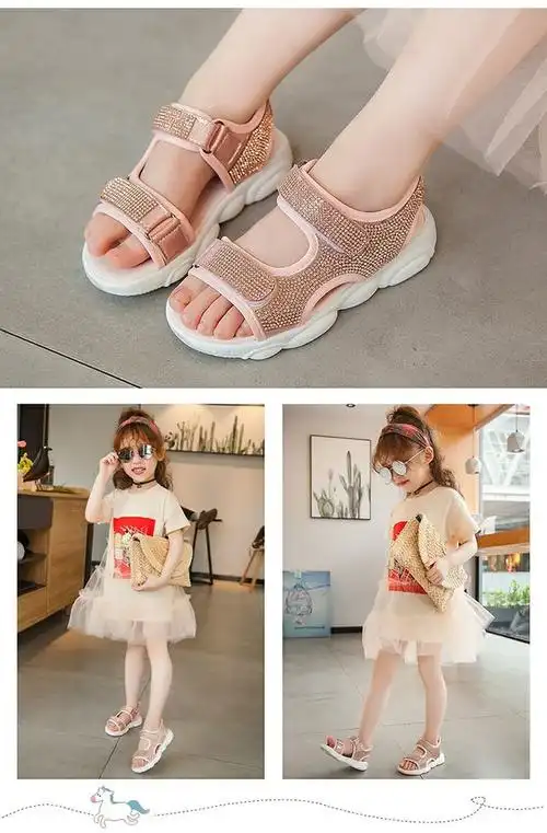 女孩10夏天9小孩穿8女童7公主鞋6软底沙滩凉鞋w30粉红色26码内长约163