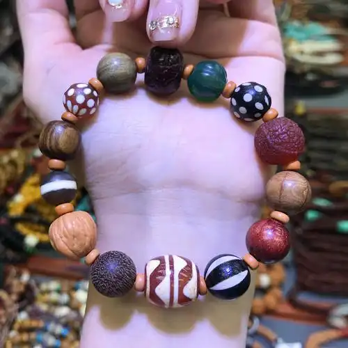 蓬森珠宝秋冬藏式天珠多宝手串玛瑙檀木琉璃核桃文玩手串饰品女男