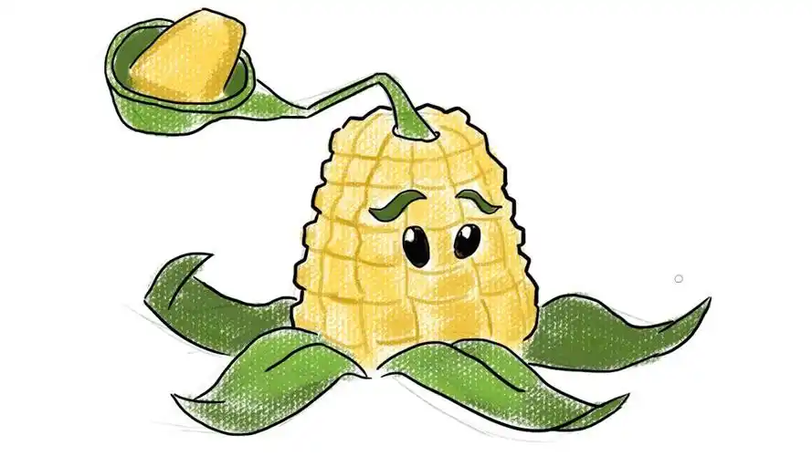 植物大战僵尸2手机游戏中的玉米射手卡通漫画画法