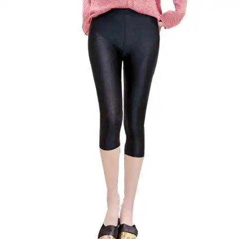 高腰外穿打底裤七分女春夏薄款光泽裤大码7分中裤紧身显瘦健美裤