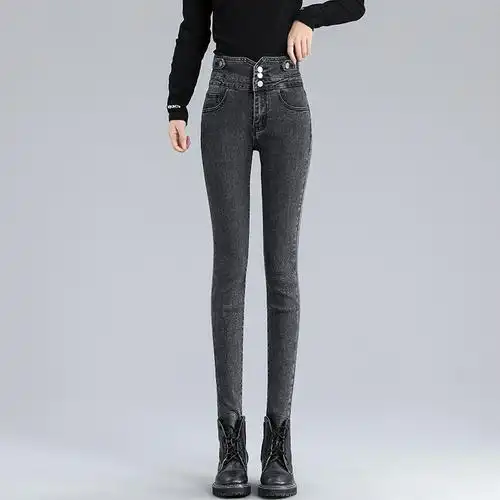 超高腰牛仔裤女2020年新款韩版秋装灰色修身显瘦小脚紧身显高长裤