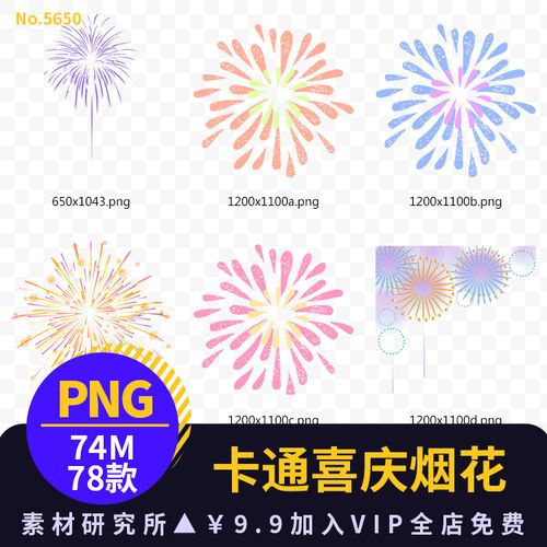手绘浪漫烟花卡通绽放喜庆烟火喝彩透明背景免抠png免扣设计素材