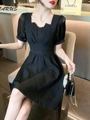 us轻奢夏法式减龄名媛提花气质修身甜酷拼接显瘦连衣裙初恋甜美女裙