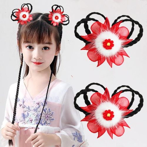 公主风儿童汉服头饰仿真假发辫子复古造型女童小女孩扎头发头花