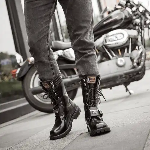 秋季男靴子高筒潮流大码男长靴高帮马靴wcx55款黑色37