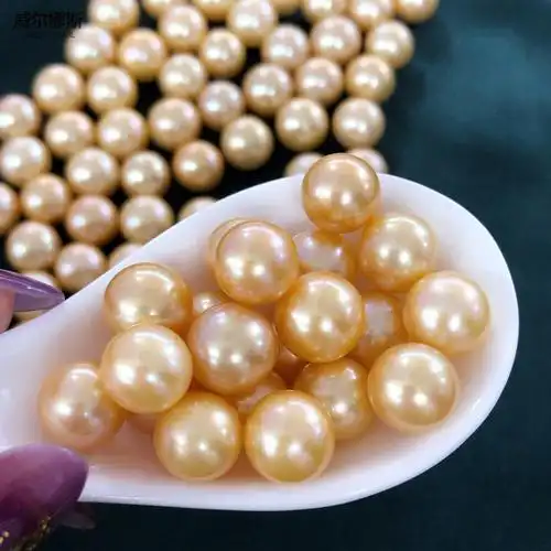 诸暨山下湖产地 9-10-11淡水金色珍珠散珠颗粒珠饰品镶嵌半孔珠