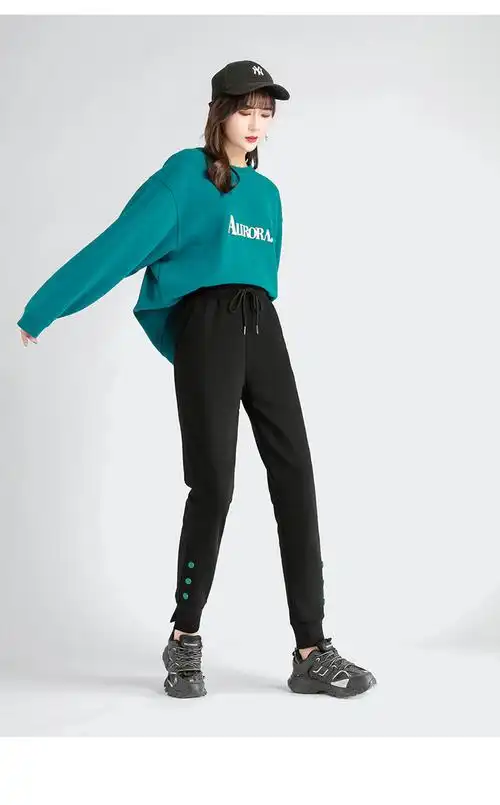 休闲运动裤女秋冬新款小脚裤百搭休闲裤束脚九分裤潮流女裤子