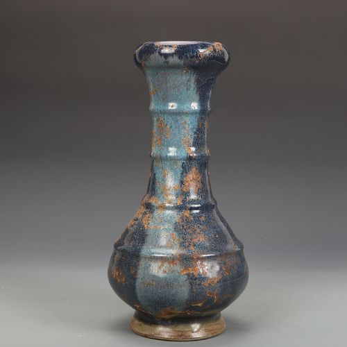 元钧窑瓷器蓝釉弦纹瓶古董古玩五大名窑旧货老货收藏摆件