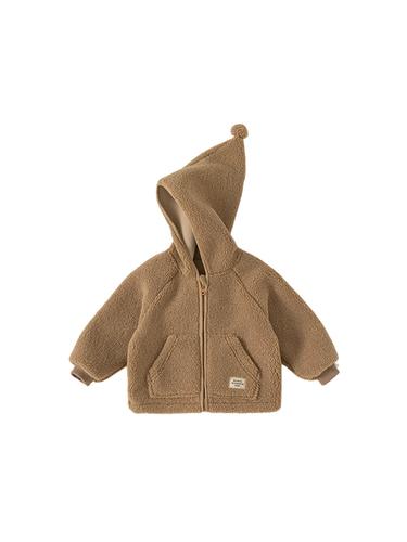 英国next儿童毛绒外套2023秋冬新款男童连帽上衣女童夹棉外套卡通