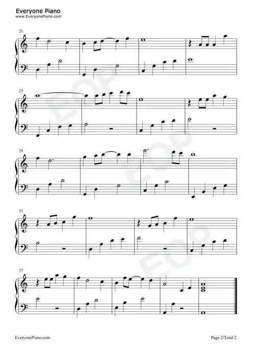 贝加尔湖畔-c调简单版五线谱预览2