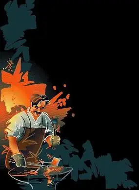 手绘正在炼钢的工人