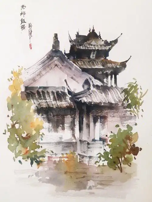 高邮鼓楼水彩练习步骤