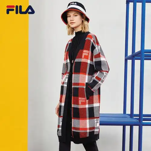 fila斐乐女子外套2021春秋季新款条纹时尚休闲中长款舒适外套女