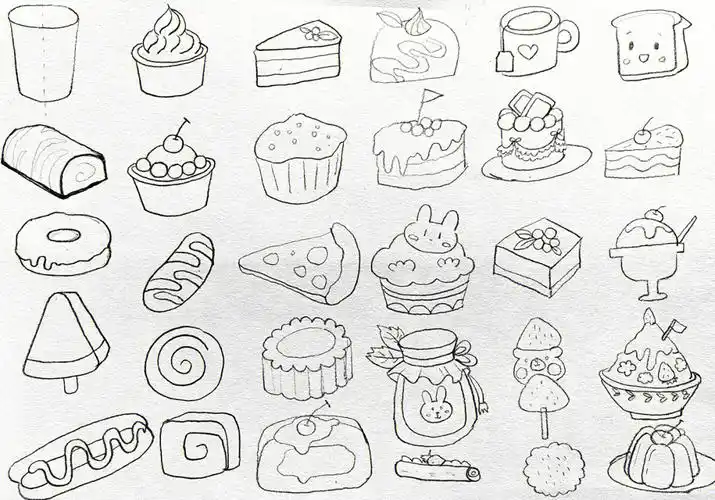 简笔画简单可爱的甜品蛋糕美食素材