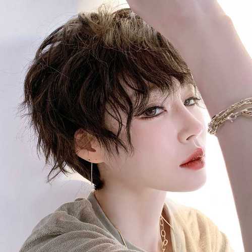 高档锡纸烫假发短发网红同款蓬松自然全头套卷发男女中性酷帅气泡