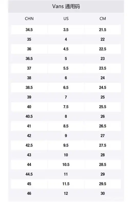 带你了解耐克 阿迪 新百伦 匡威 万斯 彪马等品牌鞋子尺码表差异