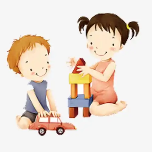 可爱小男孩和小女孩搭积木