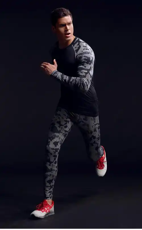 新款健身运动裤男速干弹力紧身裤跑步篮球训练压缩裤亚马逊爆款