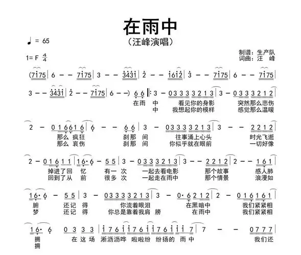 在雨中简谱 汪峰《在雨中》简谱f调