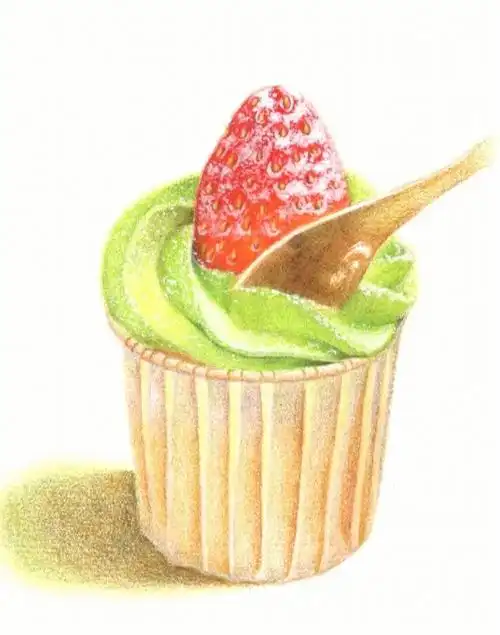 彩铅纸杯蛋糕第一弹抹茶草莓步骤线稿