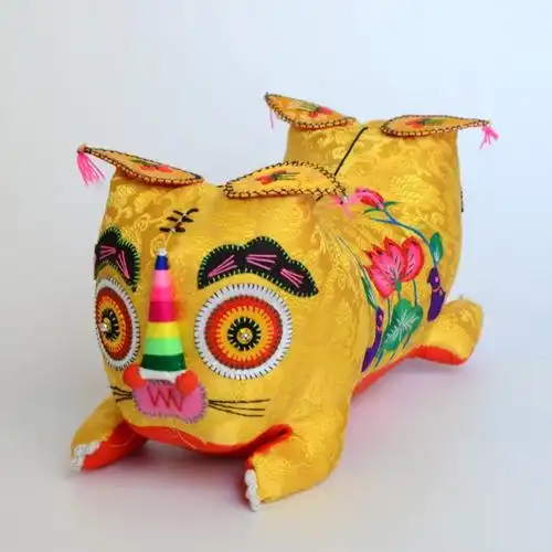 老虎枕头刺绣手工双面虎头头枕镇宅辟宝宝保护神布老虎