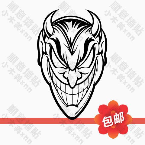 魔鬼撒旦邪恶化身墙贴画路西法恶魔头像玻璃门镂空装饰自粘墙贴纸