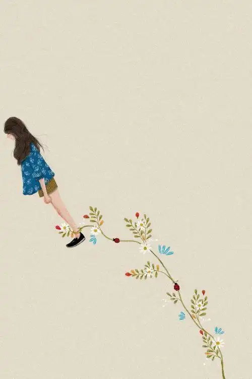 简约伤感的卡通手绘女生背影图片彼岸流年终究太多伤