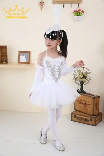 新款女童演出服小天鹅舞蹈裙儿童芭蕾舞裙白色纱裙芭蕾吊带蓬蓬裙