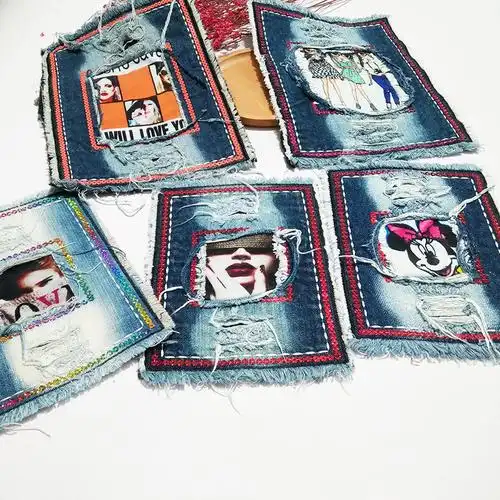 牛仔裤补洞贴裤子补丁贴布贴膝盖大号破洞缝补图案刺绣衣服补丁贴