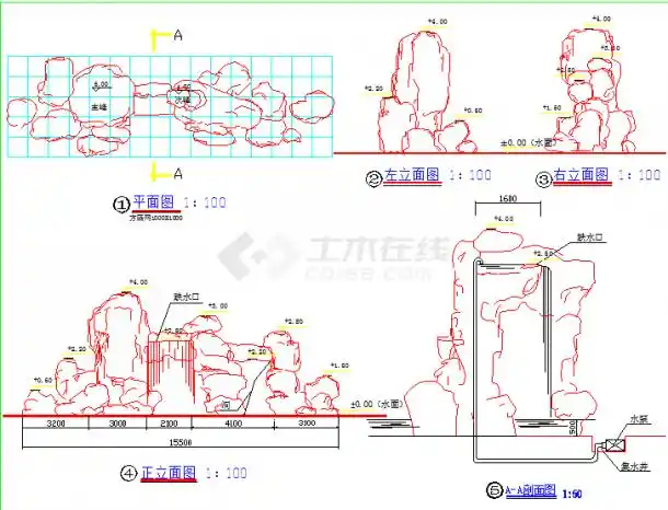 假山水景cad设计图纸