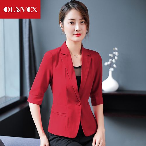 红色小西装女外套短款2020夏韩版百搭修身显瘦 小西服女薄夏红色