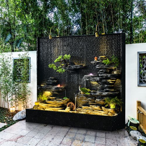出水口花园庭院假山水幕水帘流水口造景水景墙鱼池景观已售100新品