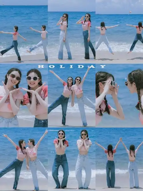 还有姐妹去海边不会拍双人合照吗!赶紧学起来去海边这样拍!# - 抖音